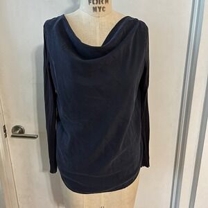 COS Navy Blue Silk Blend Cowl Neck Minimalist Top Size 6